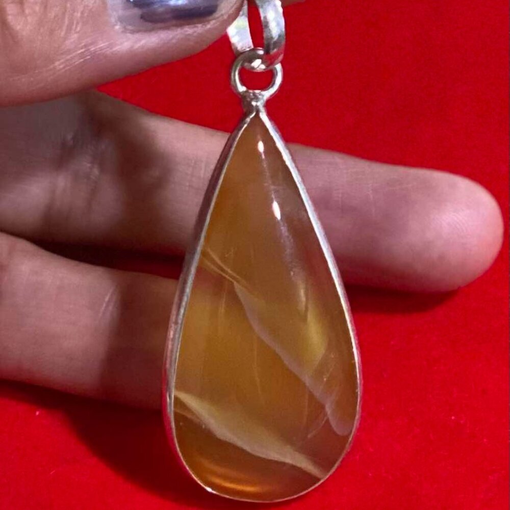 Natural Handmade Yellow Orange Onyx Gemstone Pendant Leo/Capricorn Birthstone.